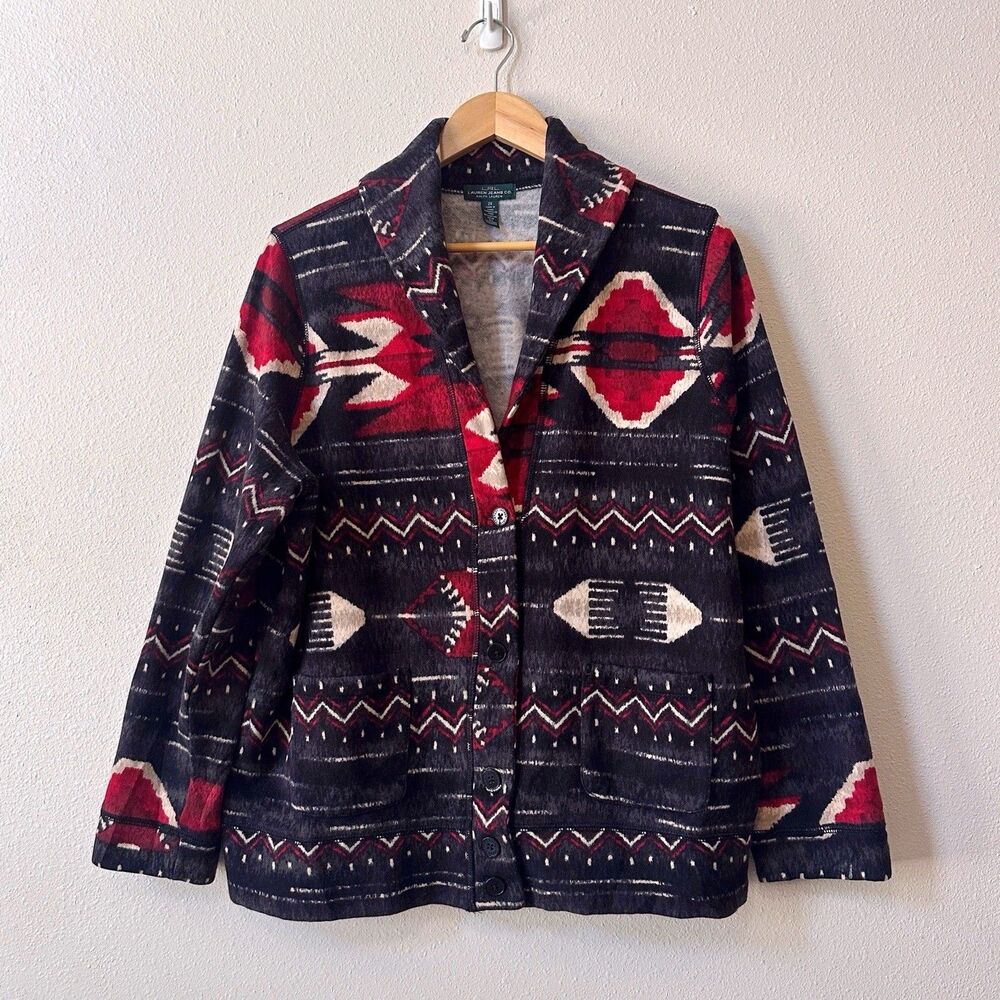 Lauren Ralph Lauren 2x Black & Red Patterned Shawl Collar Cardigan